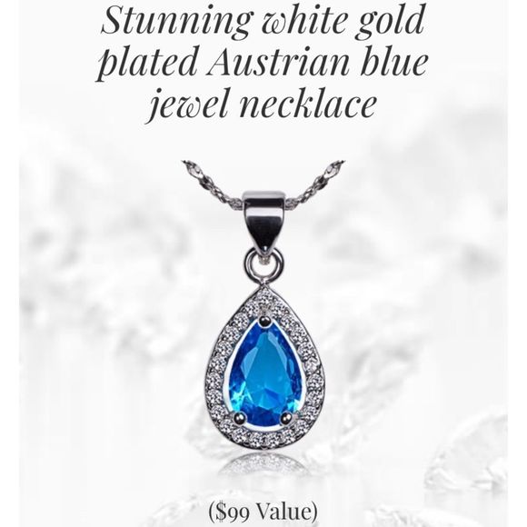 White Gold Austrian Blue Jewel Necklace - Picture 6 of 6